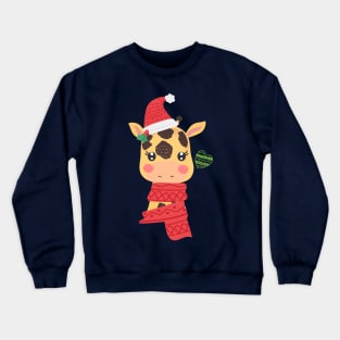 Adorable Giraffe With Christmas Hat And Scarf Crewneck Sweatshirt